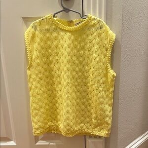 Acrylace Yellow Sleeveless Knit Top Acrylic Lace Textured Sweater Pointelle